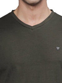 TBASE Men's Cotton Solid V-Neck T-Shirt | Short Sleeves | Regular Fit | Casual Everyday|RIFLE GREEN
