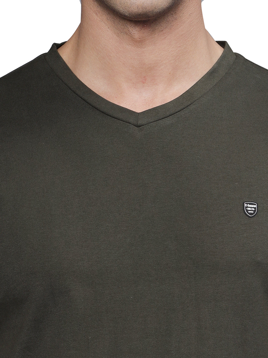 TBASE Men's Cotton Solid V-Neck T-Shirt | Short Sleeves | Regular Fit | Casual Everyday|RIFLE GREEN