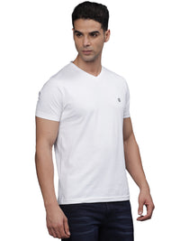 TBASE Men's Cotton Solid V-Neck T-Shirt | Short Sleeves | Regular Fit | Casual Everyday Wear |Broken White