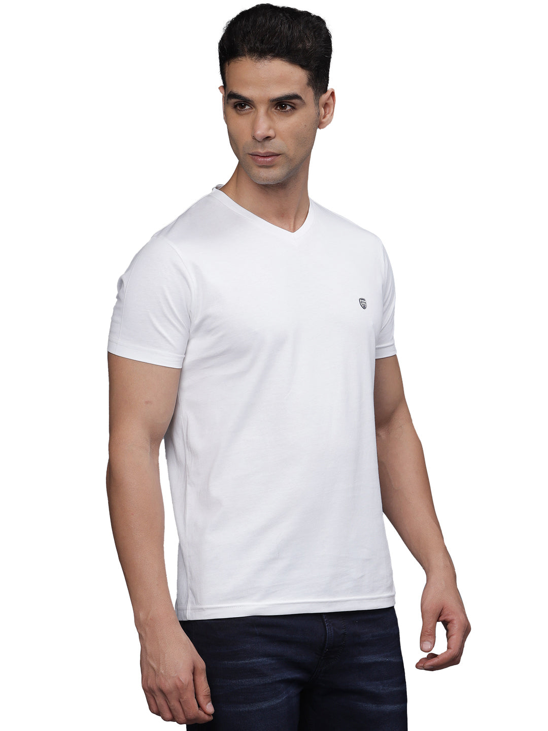TBASE Men's Cotton Solid V-Neck T-Shirt | Short Sleeves | Regular Fit | Casual Everyday Wear |Broken White
