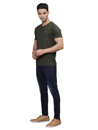 TBASE Men's Cotton Solid V-Neck T-Shirt | Short Sleeves | Regular Fit | Casual Everyday|RIFLE GREEN
