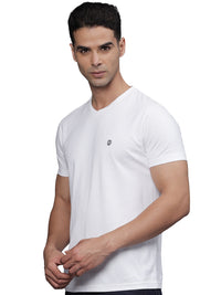 TBASE Men's Cotton Solid V-Neck T-Shirt | Short Sleeves | Regular Fit | Casual Everyday Wear |Broken White