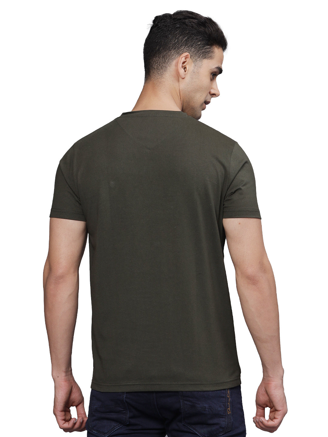TBASE Men's Cotton Solid V-Neck T-Shirt | Short Sleeves | Regular Fit | Casual Everyday|RIFLE GREEN