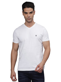 TBASE Men's Cotton Solid V-Neck T-Shirt | Short Sleeves | Regular Fit | Casual Everyday Wear |Broken White