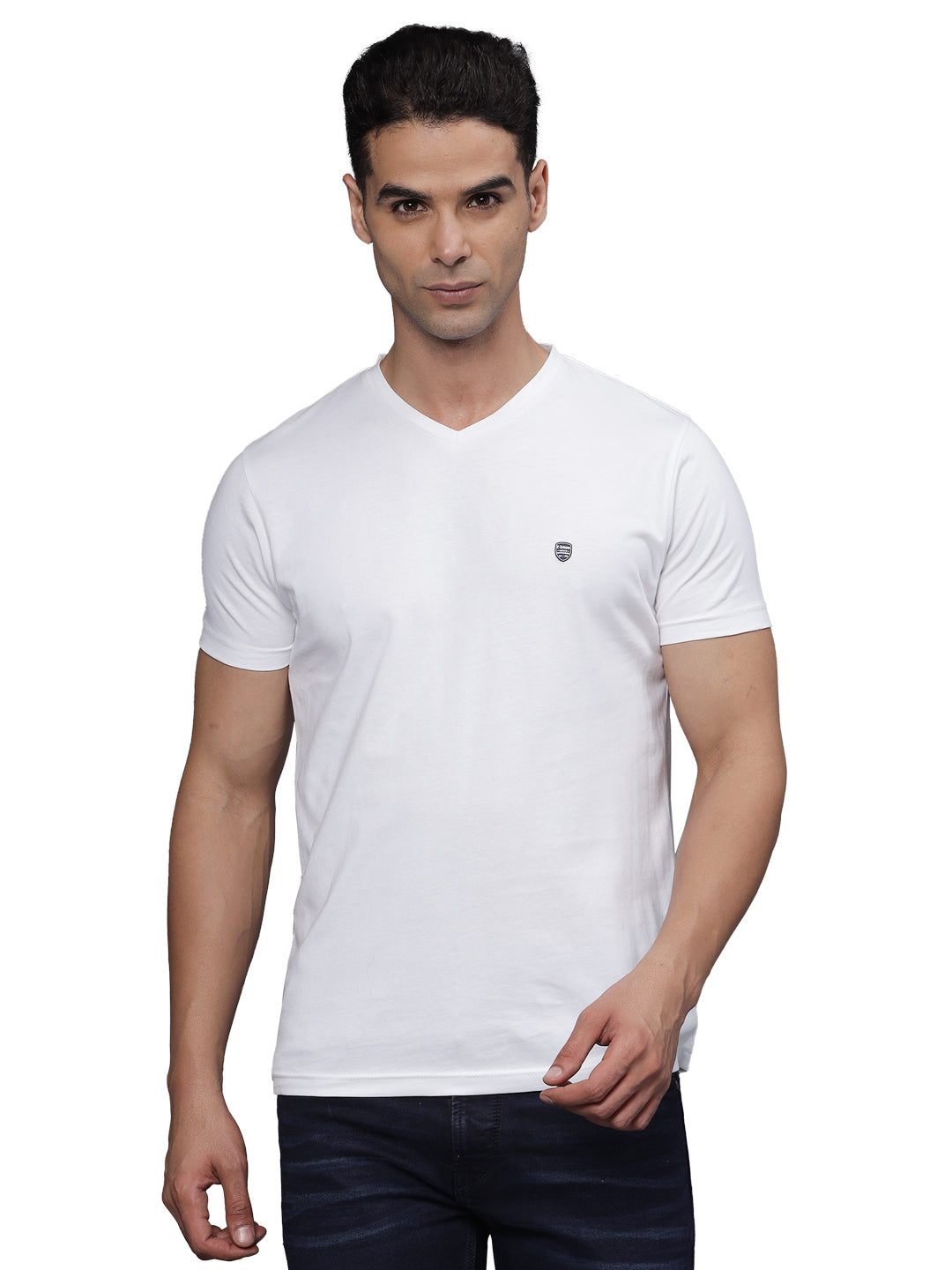 TBASE Men's Cotton Solid V-Neck T-Shirt | Short Sleeves | Regular Fit | Casual Everyday Wear |Broken White
