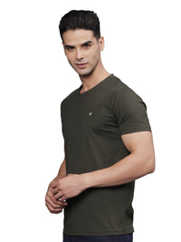 TBASE Men's Cotton Solid V-Neck T-Shirt | Short Sleeves | Regular Fit | Casual Everyday|RIFLE GREEN