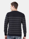 T-Base Men Navy Blue & White Striped Pullover