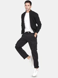T-Base Geometric Self Design Long Sleeves Front Open Pure Cotton Sweater
