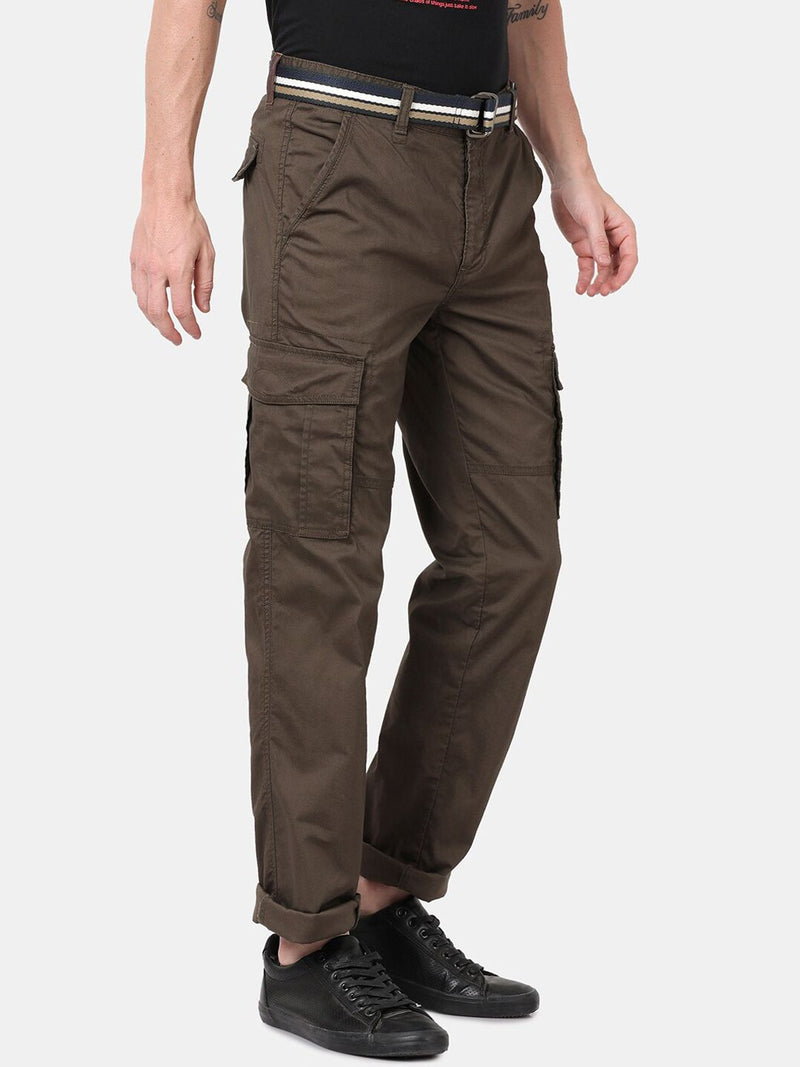 T-Base Men Olive Green Easy Wash Cargos Trousers