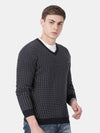 T-Base Men'S Navy Blue & White V-Neck Sweater