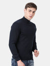 T-Base Men Navy Blue Solid Cotton Modal Turtle Neck Sweater