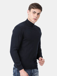 T-Base Men Navy Blue Solid Cotton Modal Turtle Neck Sweater