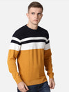 T-Base Men Black & Mustard Colourblocked Cotton Pullover
