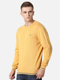 T-Base Men Yellow Solid Cotton Pullover