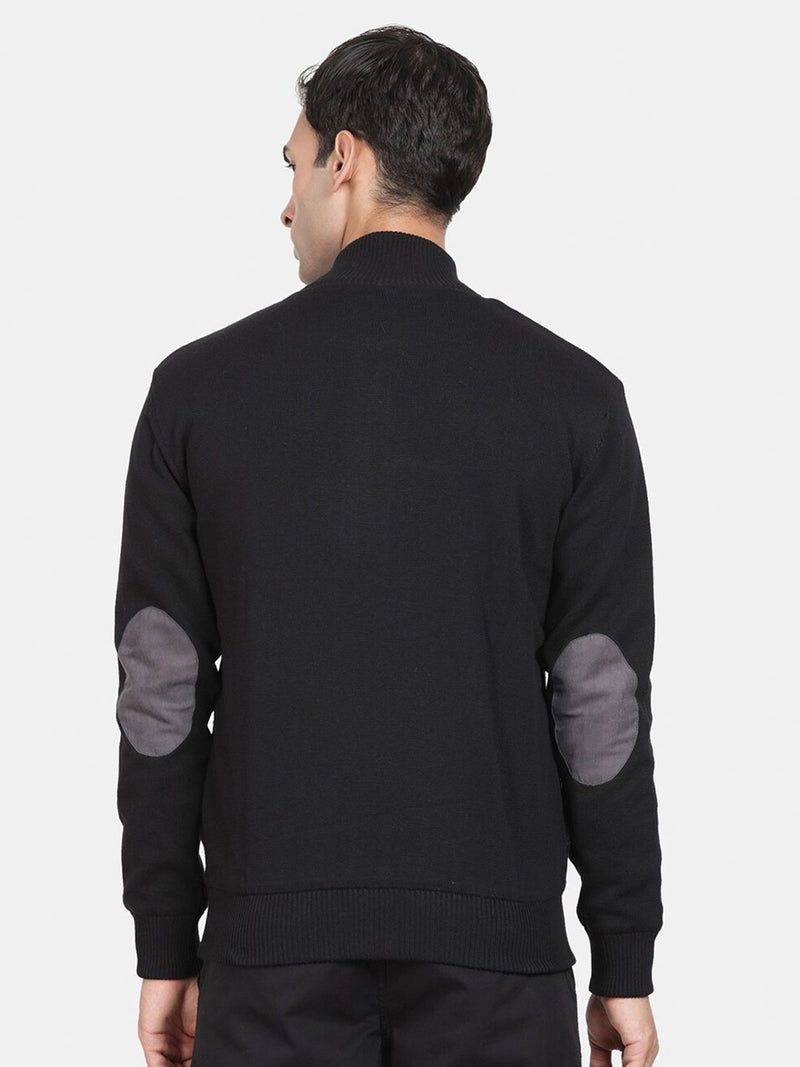 T-Base Geometric Self Design Long Sleeves Front Open Pure Cotton Sweater