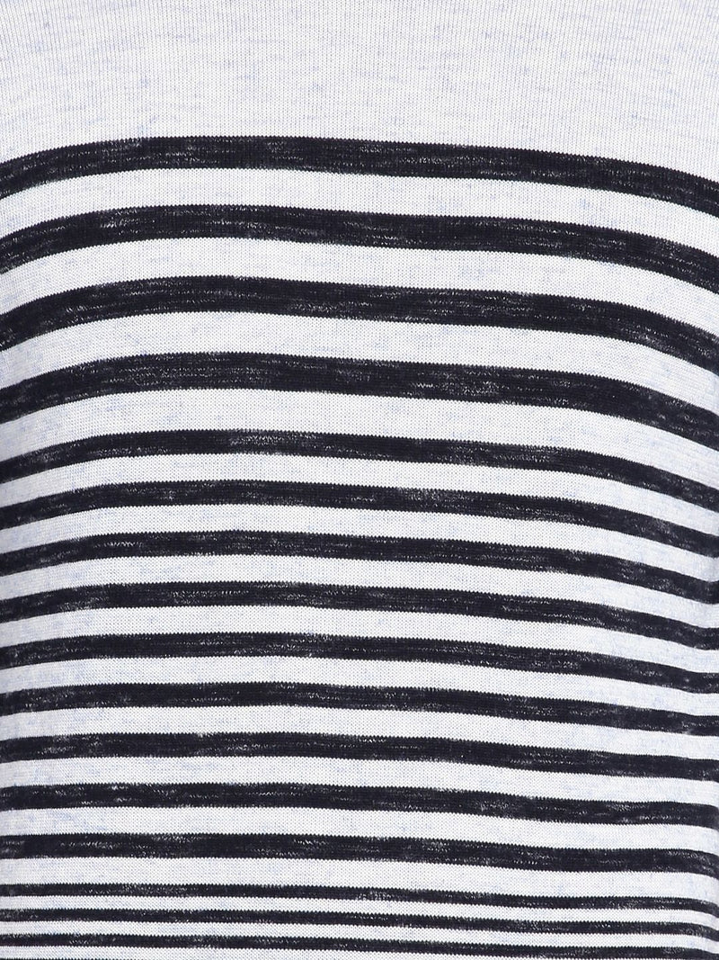 T-Base Men White & Black Striped Pullover Sweater