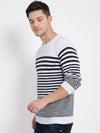 T-Base Men White & Black Striped Pullover Sweater