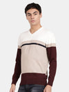 T-Base Men V-Neck Colourblocked Cotton Pullover