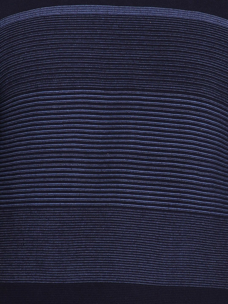 T-Base Men Navy Blue Striped Pullover Sweater