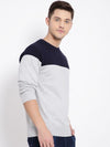 T-Base Men Grey & Navy Blue Colourblocked Pullover Sweater