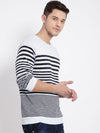 T-Base Men White & Black Striped Pullover Sweater