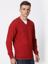 T-Base Men Red Solid Cotton Pullover