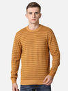 T-Base Men Orange & Black Striped Cotton Pullover
