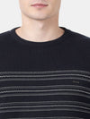 T-Base Men Navy Blue & White Striped Pullover