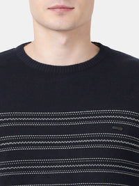 T-Base Men Navy Blue & White Striped Pullover