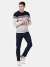 T-Base Men Navy Blue & Grey Striper Cotton Crewneck Sweater