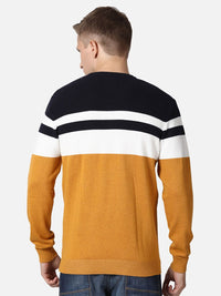 T-Base Men Black & Mustard Colourblocked Cotton Pullover
