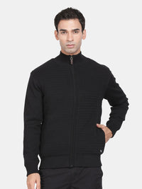 T-Base Geometric Self Design Long Sleeves Front Open Pure Cotton Sweater