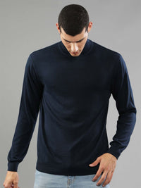 T-Base Men Navy Blue Ribbed Pullover