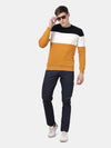 T-Base Colourblocked Round Neck Long Sleeves Cotton Pullover Sweater