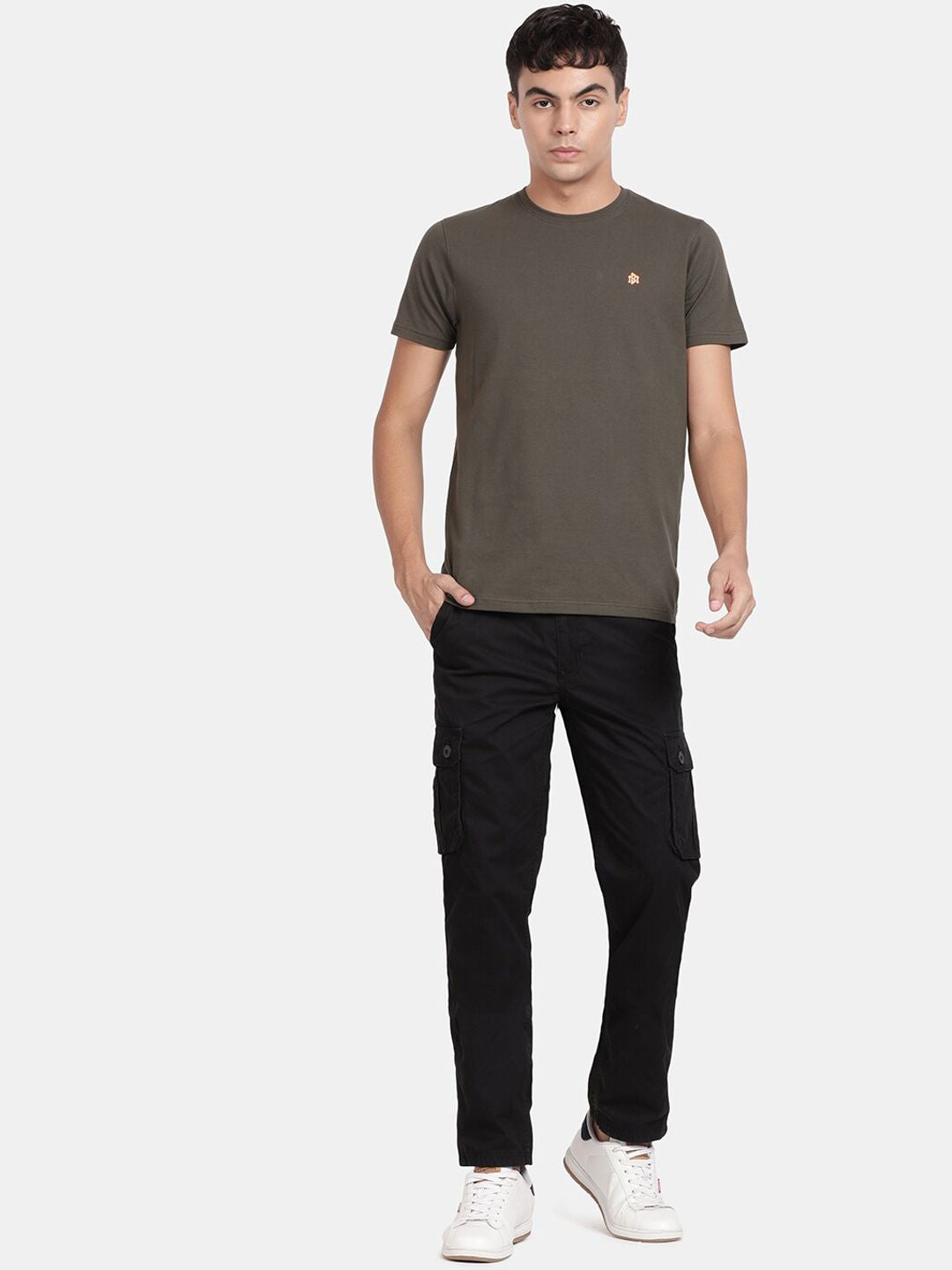 T-Base Men Black Cotton Regular Fit Cargos Trousers