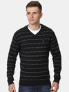 T-Base Men Black & White Striped Woolen Pullover