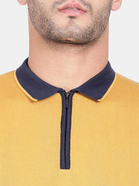 T-Base Men Brown Colourblocked Mandarin Collar T-Shirt