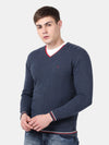 T-Base Men'S V-Neck Blue Sweater
