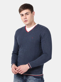 T-Base Men'S V-Neck Blue Sweater
