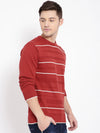 T-Base Men Red & White Striped Pullover Sweater