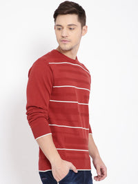 T-Base Men Red & White Striped Pullover Sweater