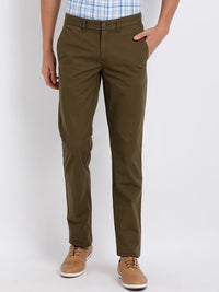 T-Base Men Olive Green Easy Wash Chinos Trousers