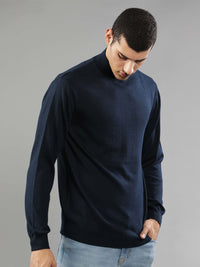 T-Base Men Navy Blue Ribbed Pullover