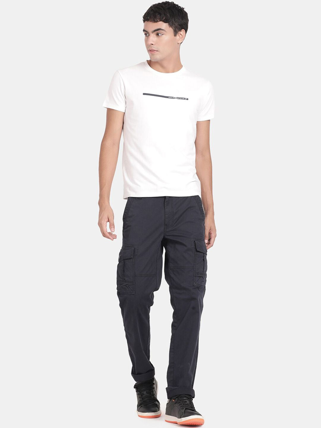 T-Base Men Blue Cotton Cargos Trousers