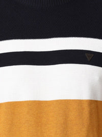 T-Base Men Black & Mustard Colourblocked Cotton Pullover