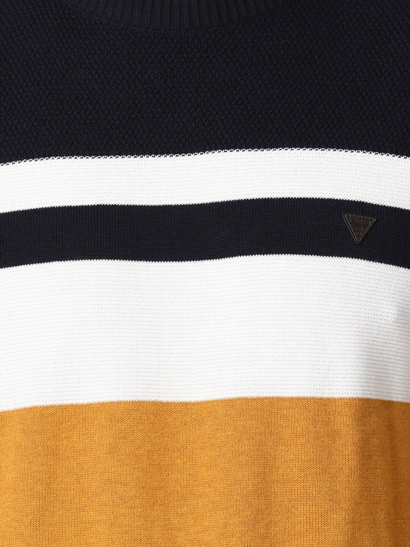 T-Base Men Black & Mustard Colourblocked Cotton Pullover