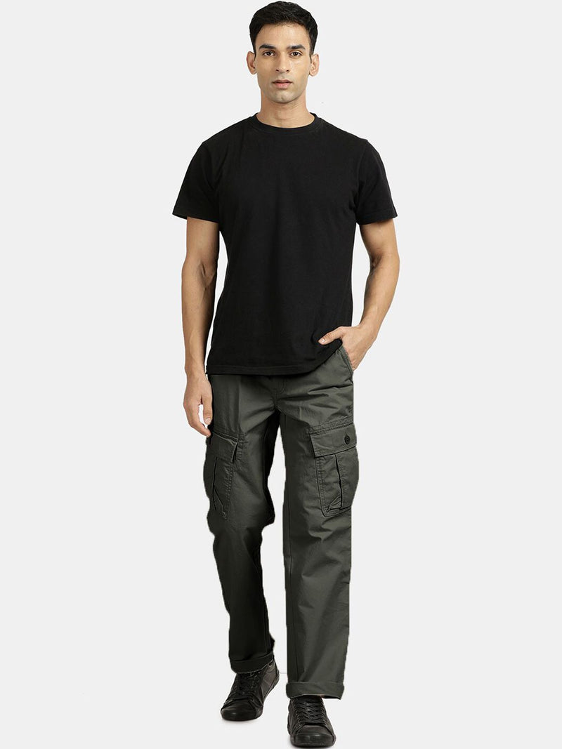 T-Base Men Mid Rise Pure Cotton Cargos Trousers