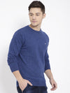 T-Base Men Blue Solid Round-Neck Pullover Sweater
