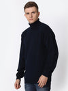 T-Base Men Navy Blue Solid Cotton Pullover