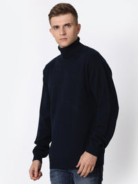 T-Base Men Navy Blue Solid Cotton Pullover